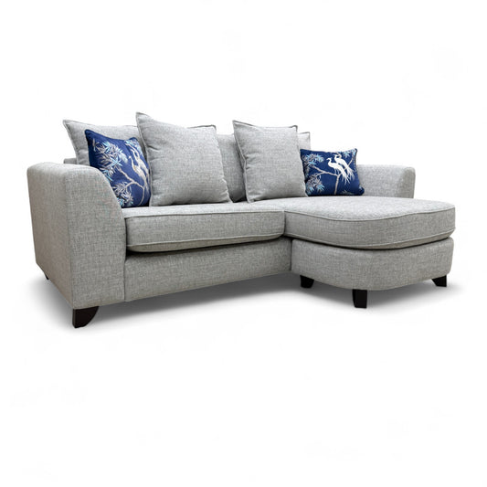 'Lorella' Silver Selway Pillow Back 4 Seater Lounger Sofa with Removable Arms
