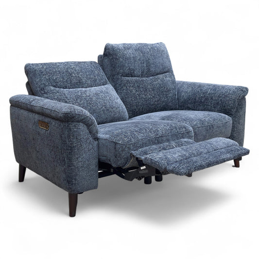‘Morgan’ Hopsack Midnight Blue 70005 Woven Fabric 2 Seater Power Recliner Sofa