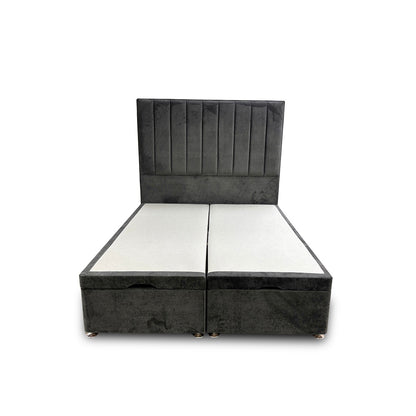 ‘Pluto’ Milan Thunder Floor Standing Headboard + Double Ottoman End Lift Base - Double