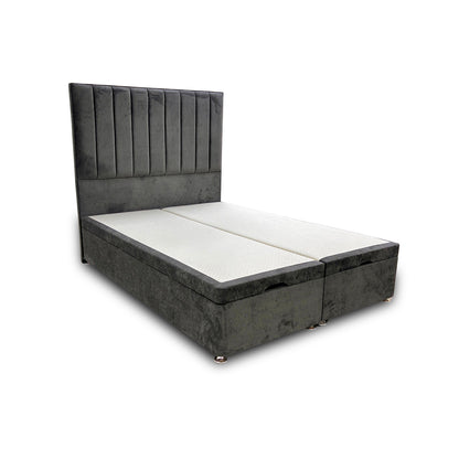 ‘Pluto’ Milan Thunder Floor Standing Headboard + Double Ottoman End Lift Base - Double