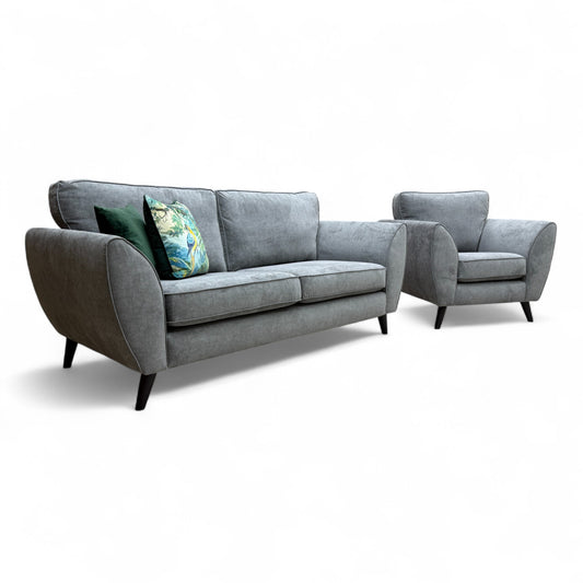 'Chico' Graphite Plaza Linen 3 Seater Sofa + Armchair