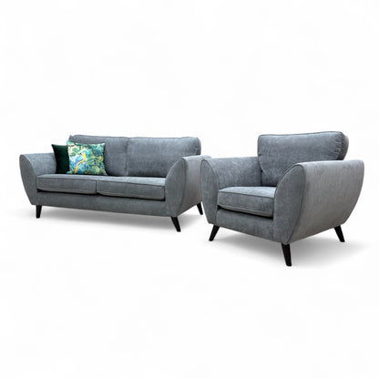 'Chico' Graphite Plaza Linen 3 Seater Sofa + Armchair