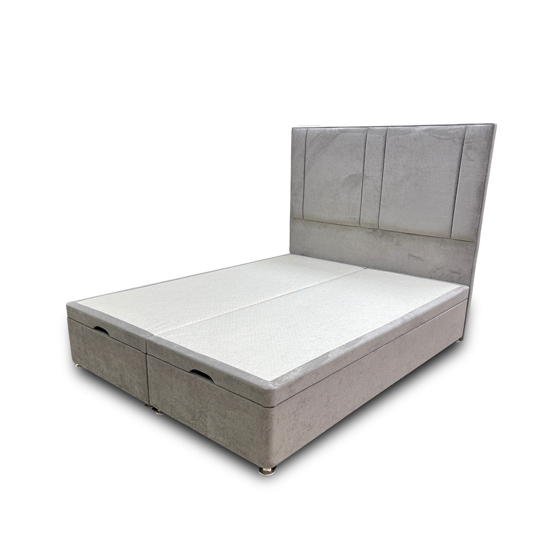 ‘Pegasus’ Milan Nickel Floor Standing Headboard + Double Ottoman End Lift Base - King