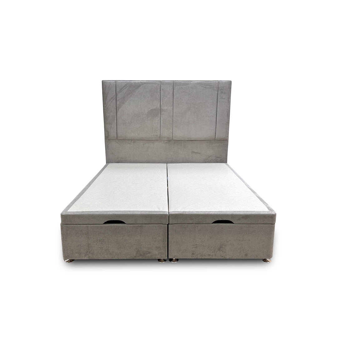 ‘Pegasus’ Milan Nickel Floor Standing Headboard + Double Ottoman End Lift Base - King