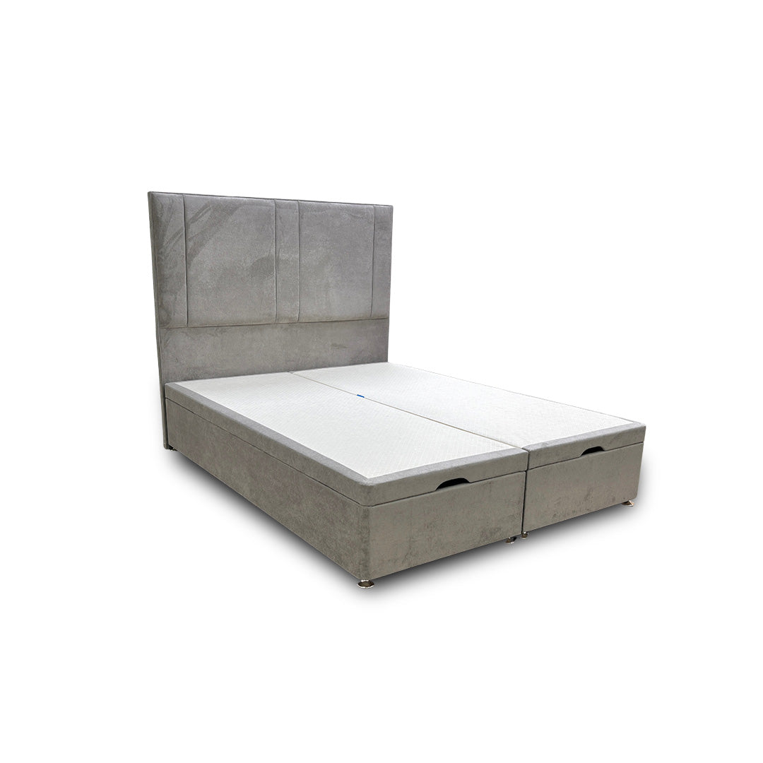 ‘Pegasus’ Milan Nickel Floor Standing Headboard + Double Ottoman End Lift Base - King
