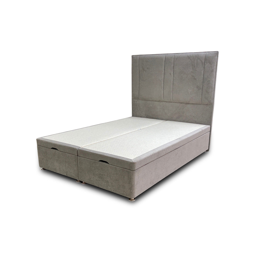 ‘Pegasus’ Milan Nickel Floor Standing Headboard + Double Ottoman End Lift Base - Double