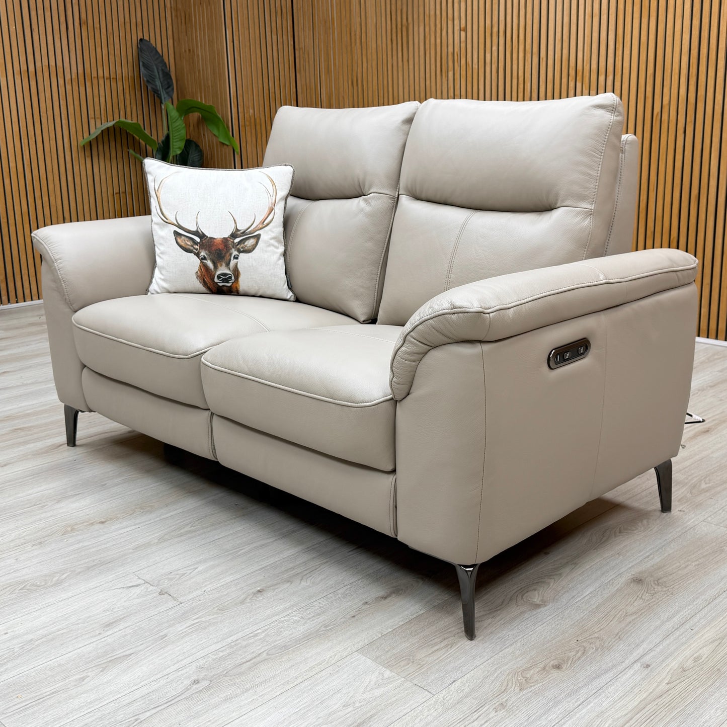 ‘Morgan’ Oslo Oyster Cat-40_08 Leather 2 Seater Power Recliner Sofa