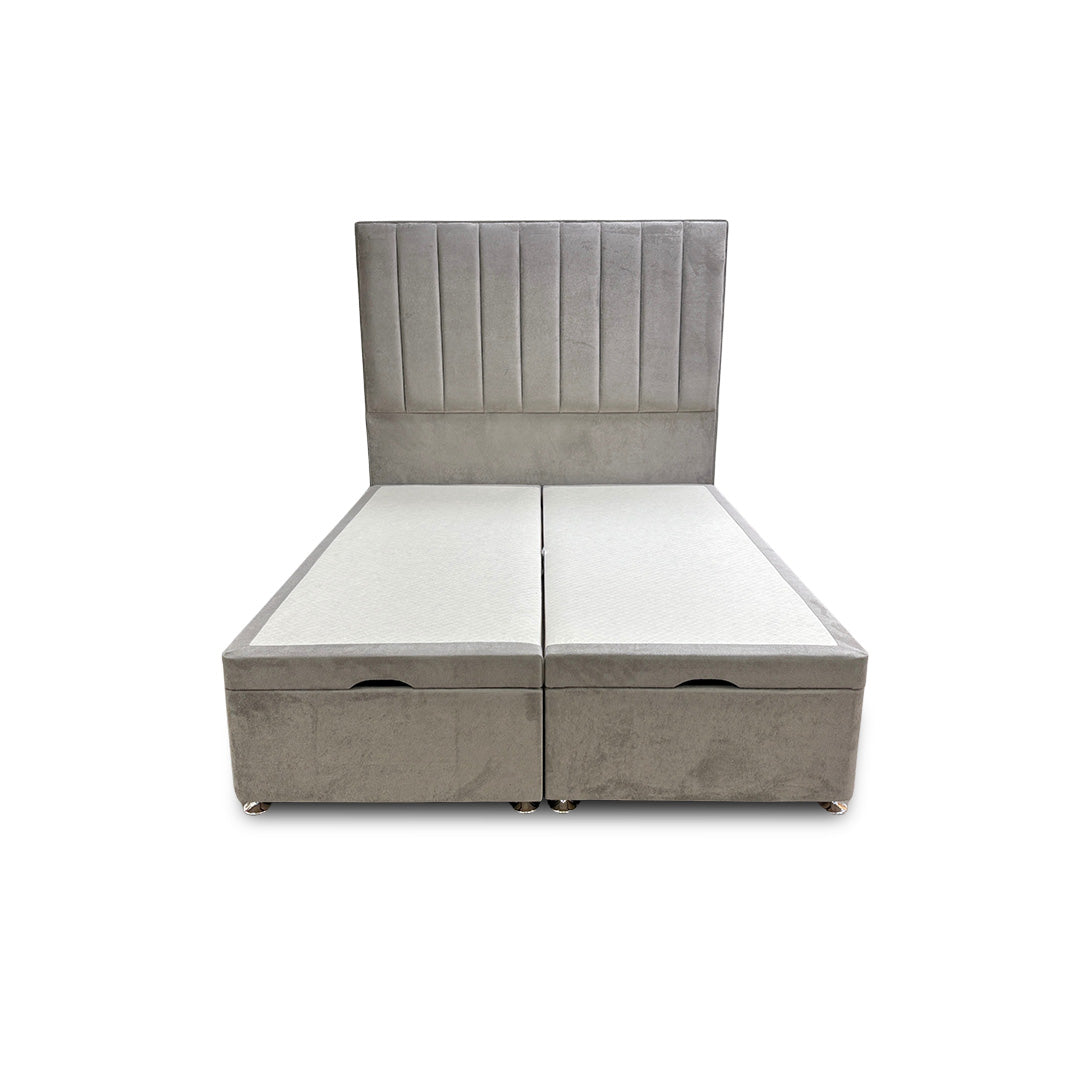 ‘Pluto’ Milan Nickel Floor Standing Headboard + Double Ottoman End Lift Base - Double