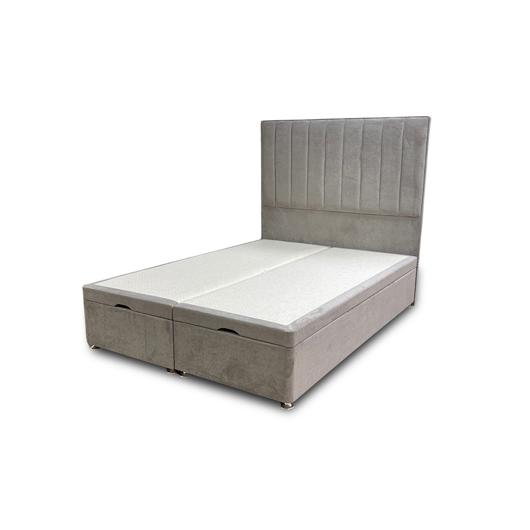 ‘Pluto’ Milan Nickel Floor Standing Headboard + Double Ottoman End Lift Base - Double
