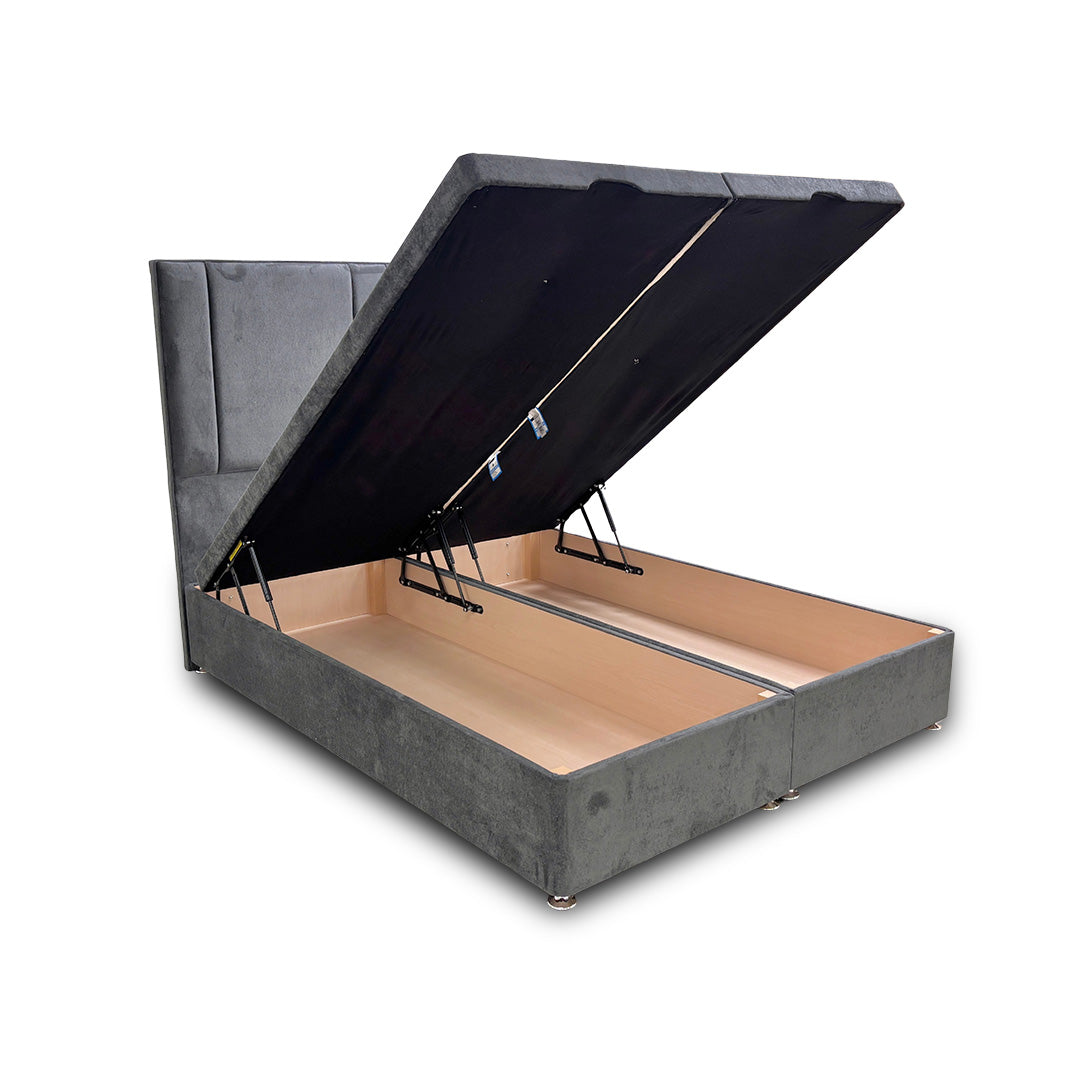 ‘Pegasus’ Milan Thunder Floor Standing Headboard + Double Ottoman End Lift Base - King