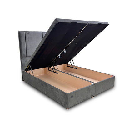 ‘Pegasus’ Milan Thunder Floor Standing Headboard + Double Ottoman End Lift Base - King