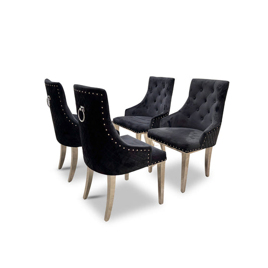 ‘Dolce’ Black Velvet Studded Dining Chairs - Set of 4
