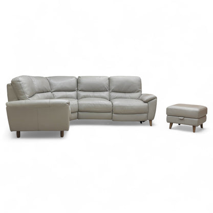 ‘Silverstone’ Cat-60:23 Lead Grey Leather Compact Left Hand Facing Power Recliner Corner Sofa + Small Storage Footstool