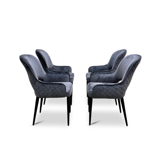‘Basque’ Grey Velvet Set of 4 Dining Chairs