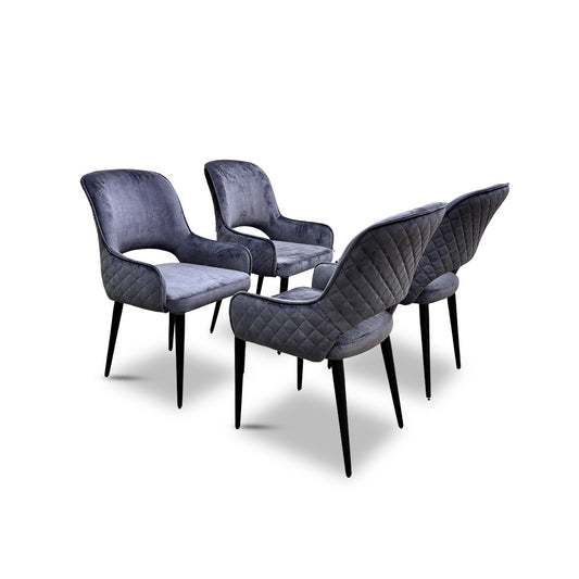 ‘Basque’ Grey Velvet Set of 4 Dining Chairs