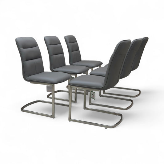 ‘Cashmere’ Charcoal Faux Leather Cantilever Dining Chair - Set of 6