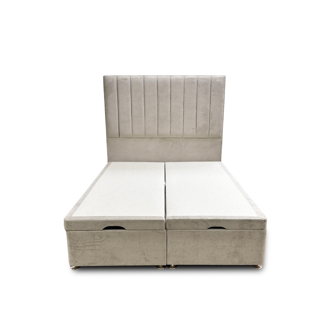 ‘Pluto’ Milan Stone Floor Standing Headboard + Double Ottoman End Lift Base - Double