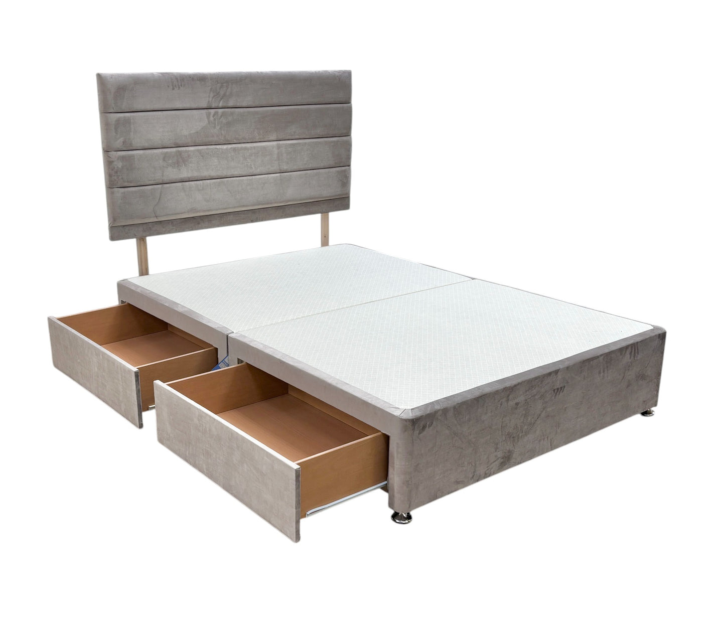 ‘Aries’ Heritage Mink Velvet Double Bed with 4 Drawers