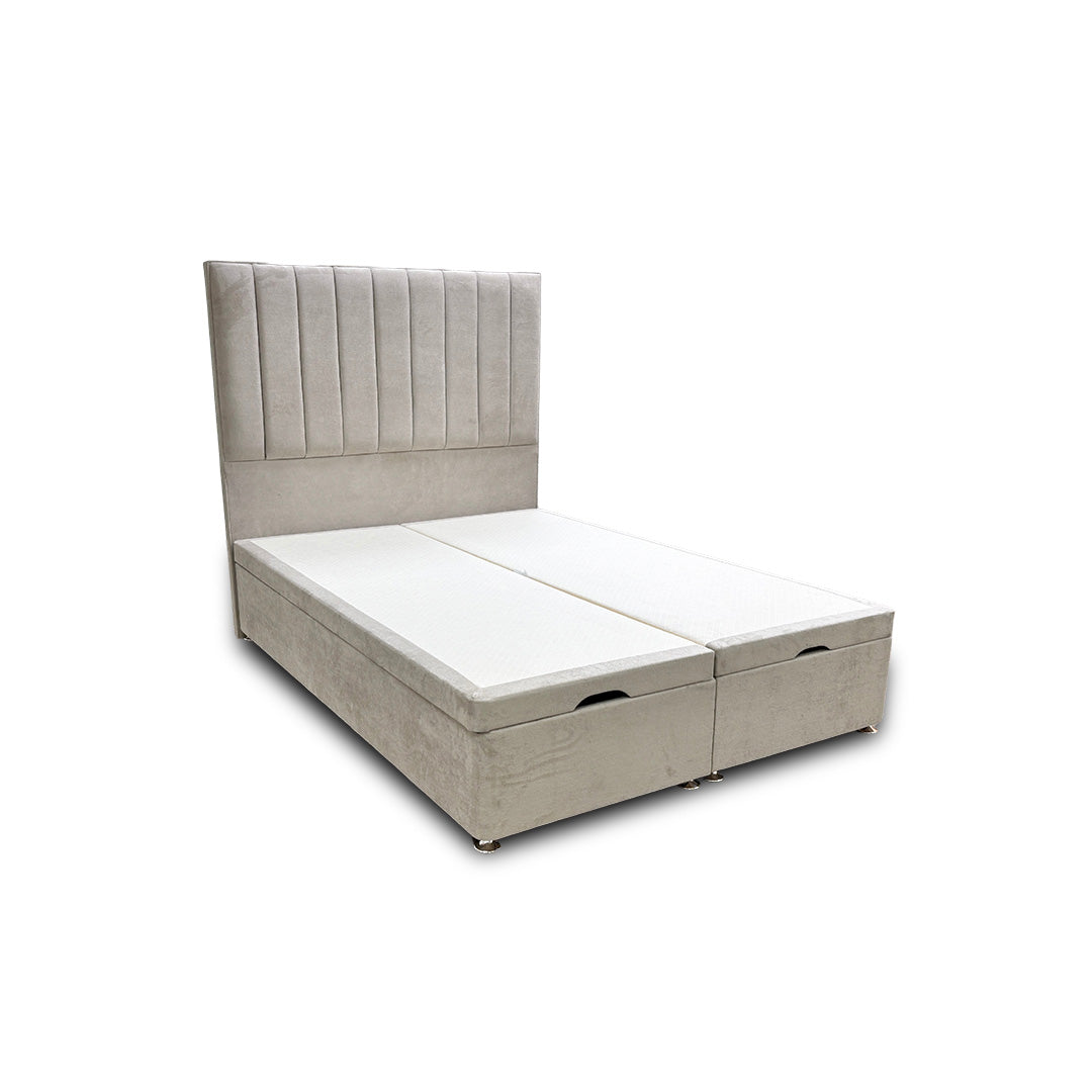 ‘Pluto’ Milan Stone Floor Standing Headboard + Double Ottoman End Lift Base - Double