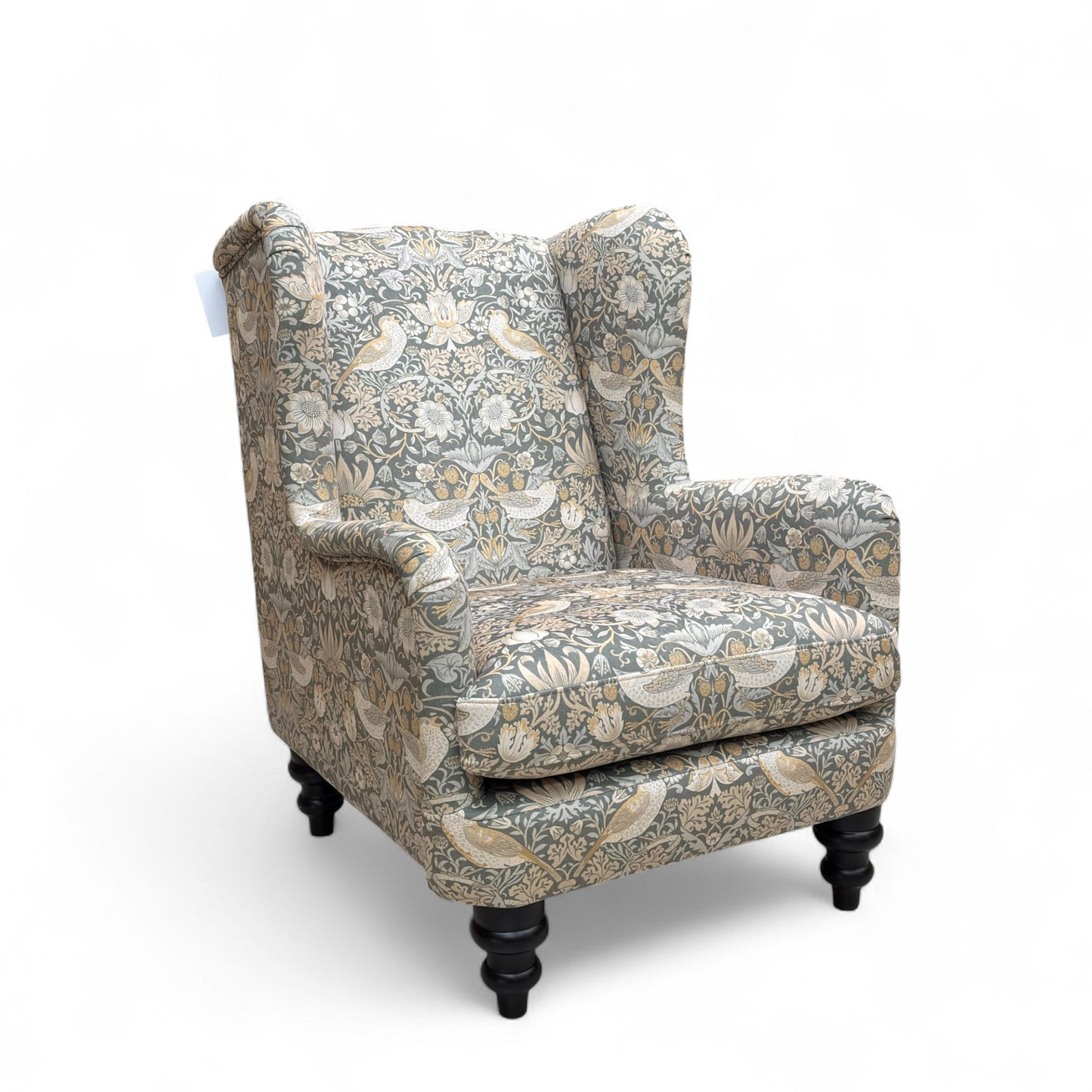 ‘Jhonson’ Green and Yellow Combination Floral Pattern Velvet Winged Accent Chair