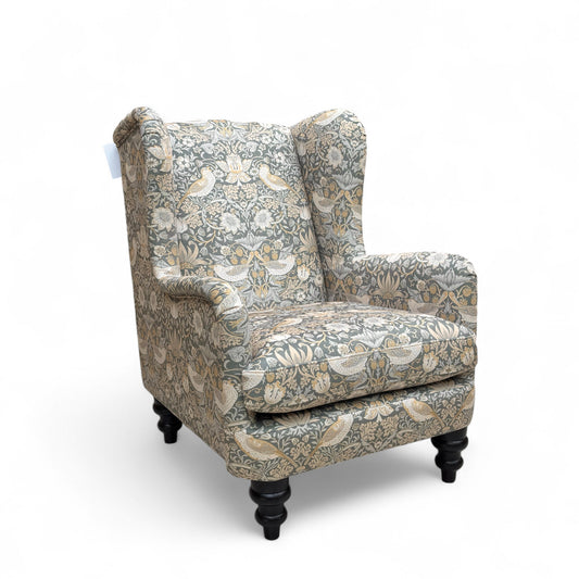 ‘Jhonson’ Green and Yellow Combination Floral Pattern Velvet Winged Accent Chair
