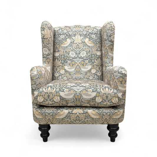 ‘Jhonson’ Green and Yellow Combination Floral Pattern Velvet Winged Accent Chair