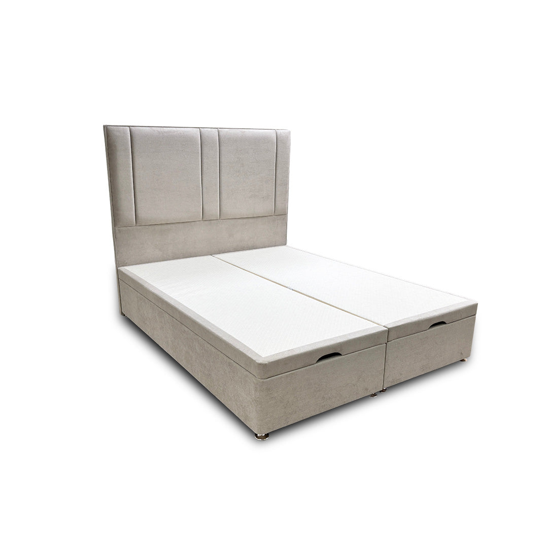 ‘Pegasus’ Milan Stone Floor Standing Headboard + Double Ottoman End Lift Base - King