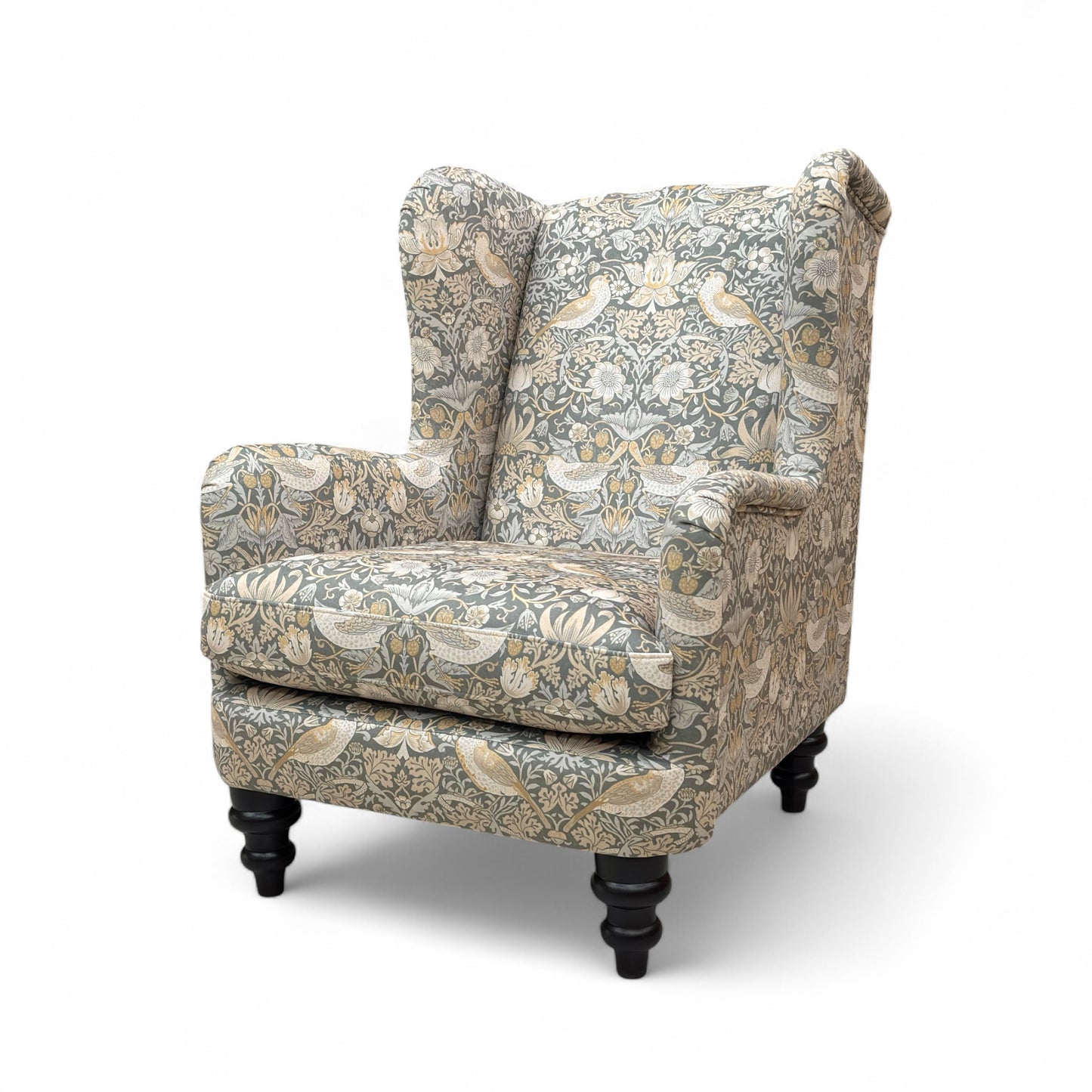 ‘Jhonson’ Green and Yellow Combination Floral Pattern Velvet Winged Accent Chair