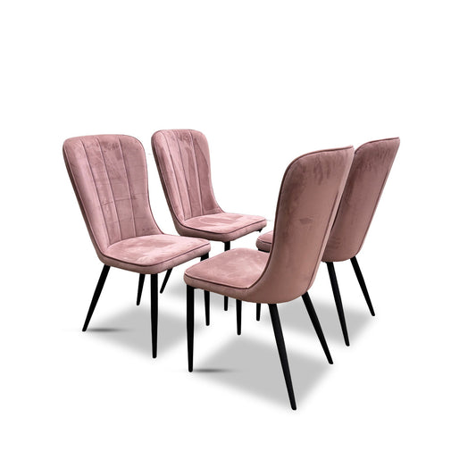‘Raph’ Blush Velvet Black Velvet Dining Chair - Set of 4