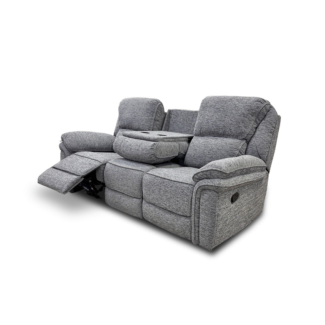 ‘Belmont’ Grey Fabric Manual Recliner 3 Seater Sofa with Drop Down Cup Holders