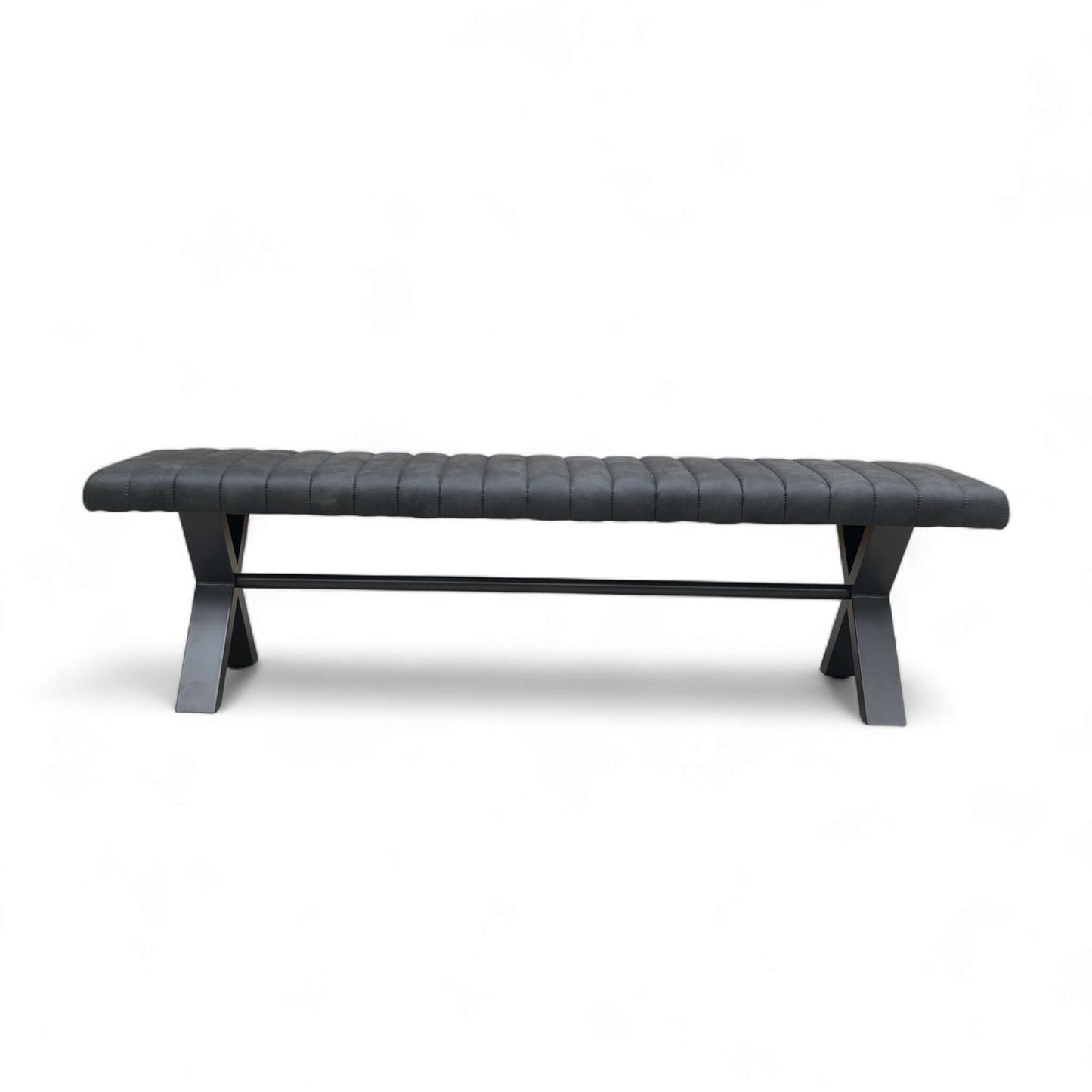 Gray bench with quilted design on a white background