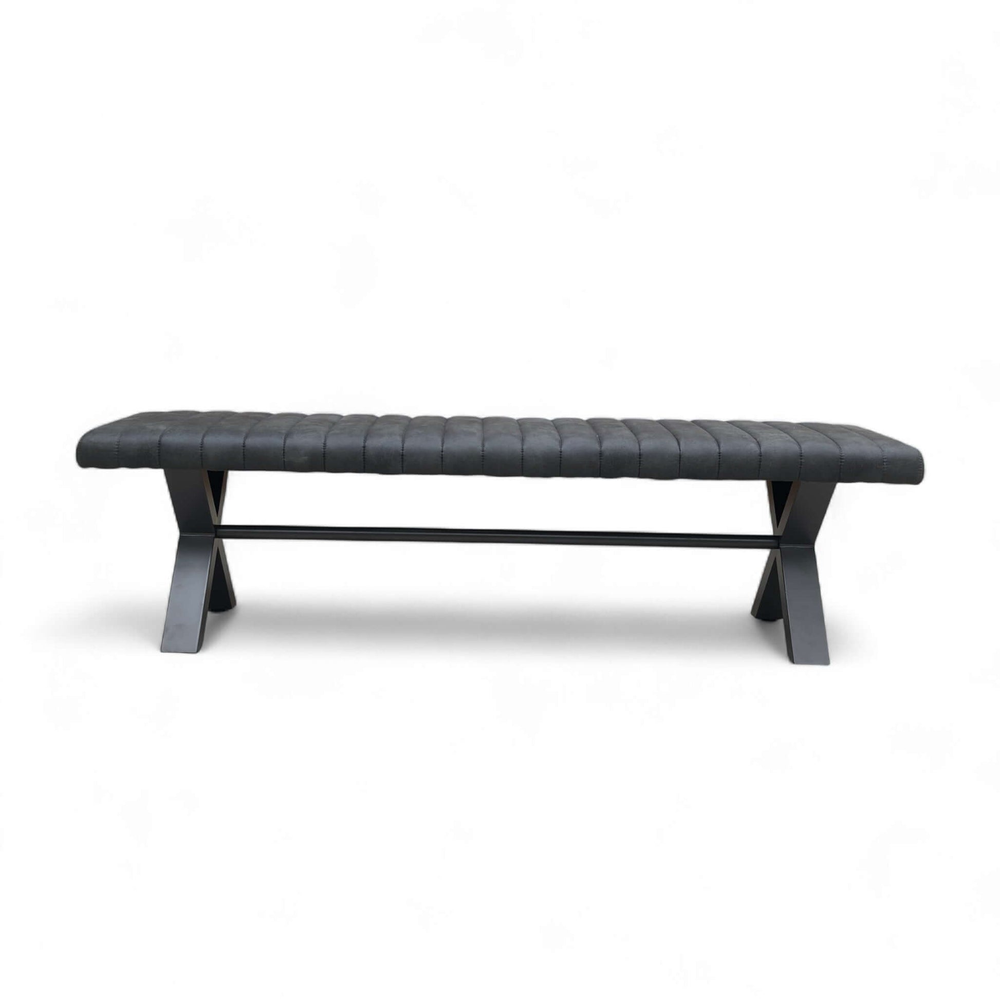 Gray bench with quilted design on a white background
