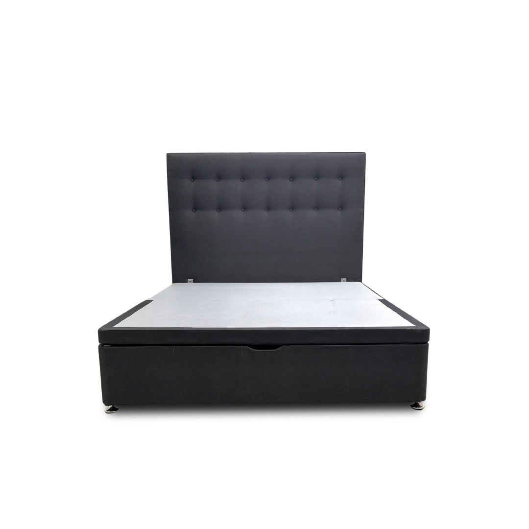 ‘Silentnight’ Charcoal Ebony Goya Fabric Divan Bed with Ottoman Storage + Floorstanding Headboard