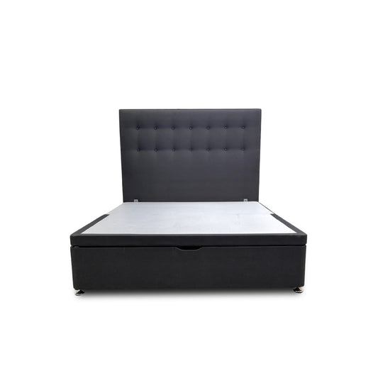‘Silentnight’ Charcoal Ebony Goya Fabric Divan Bed with Ottoman Storage + Floorstanding Headboard