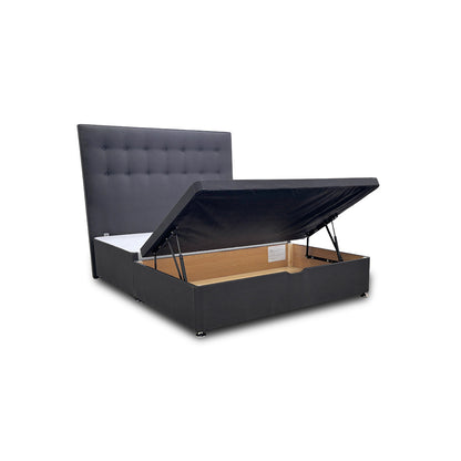 ‘Silentnight’ Charcoal Ebony Goya Fabric Divan Bed with Ottoman Storage + Floorstanding Headboard
