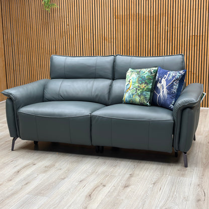 ‘Jude’ Oslo Peacock Green Cat-40_09 Leather 3 Seater Power Recliner Sofa with Power Headrests, Power Lumbar and Heated Seats