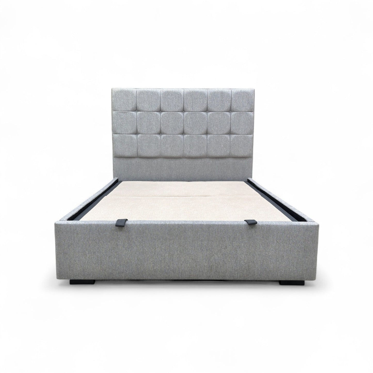 The Capricorn Orkney Pebble bed frame in a fully styled bedroom setting, creating a modern and organised retreat with ample hidden storage.