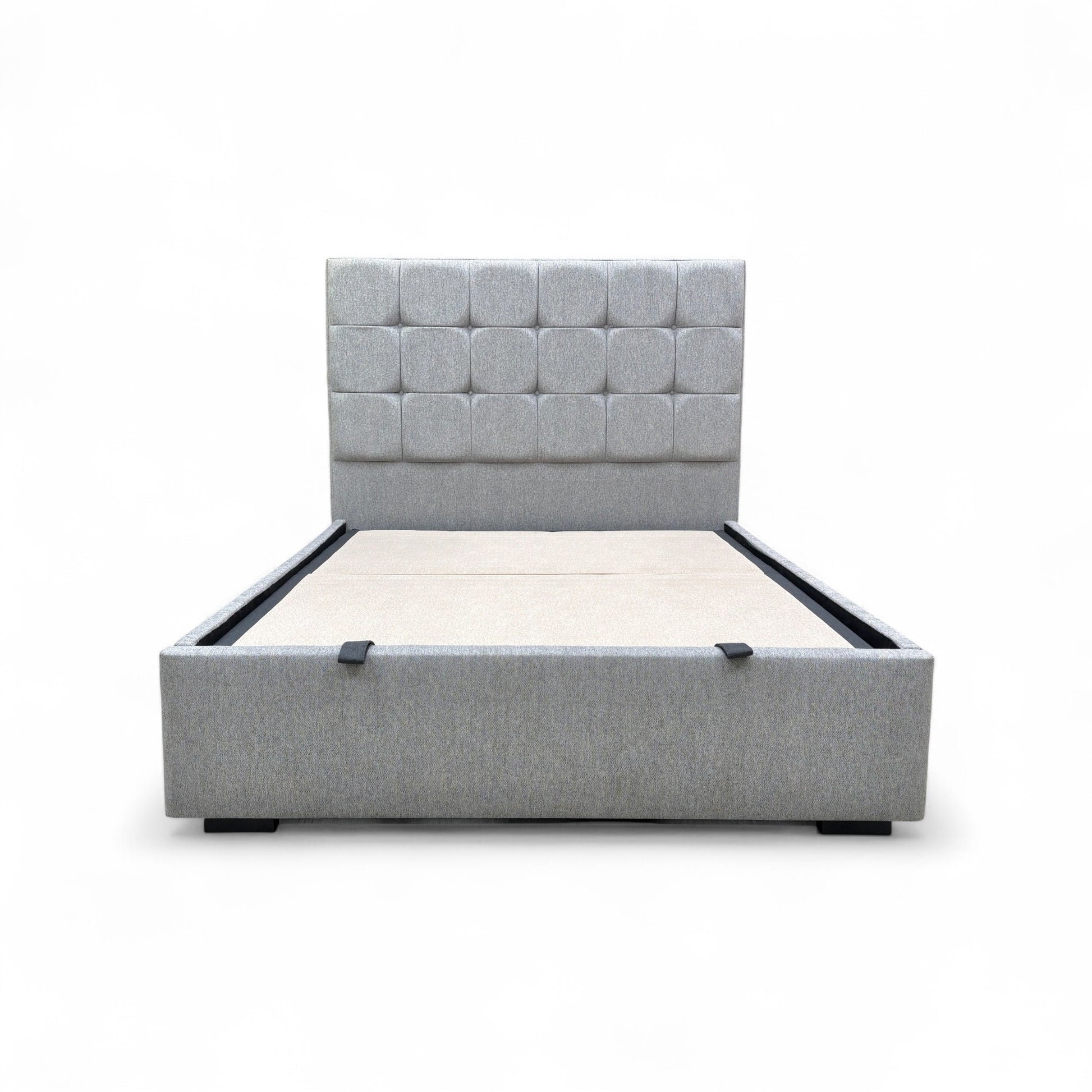 The Capricorn Orkney Pebble bed frame in a fully styled bedroom setting, creating a modern and organised retreat with ample hidden storage.