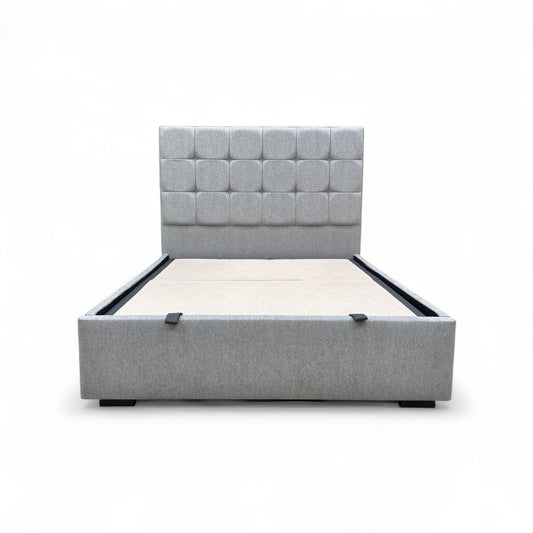 The Capricorn Orkney Pebble bed frame in a fully styled bedroom setting, creating a modern and organised retreat with ample hidden storage.