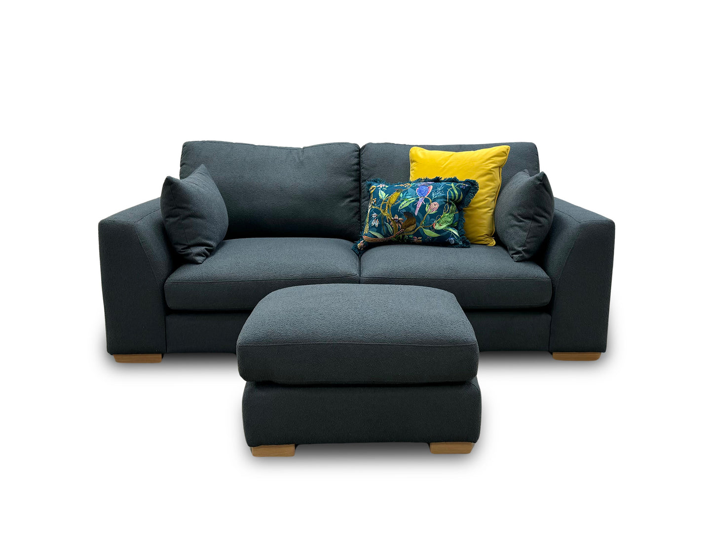 Calix' Charcoal Calix Boucle 2 Seater Sofa + Plain Small Footstool