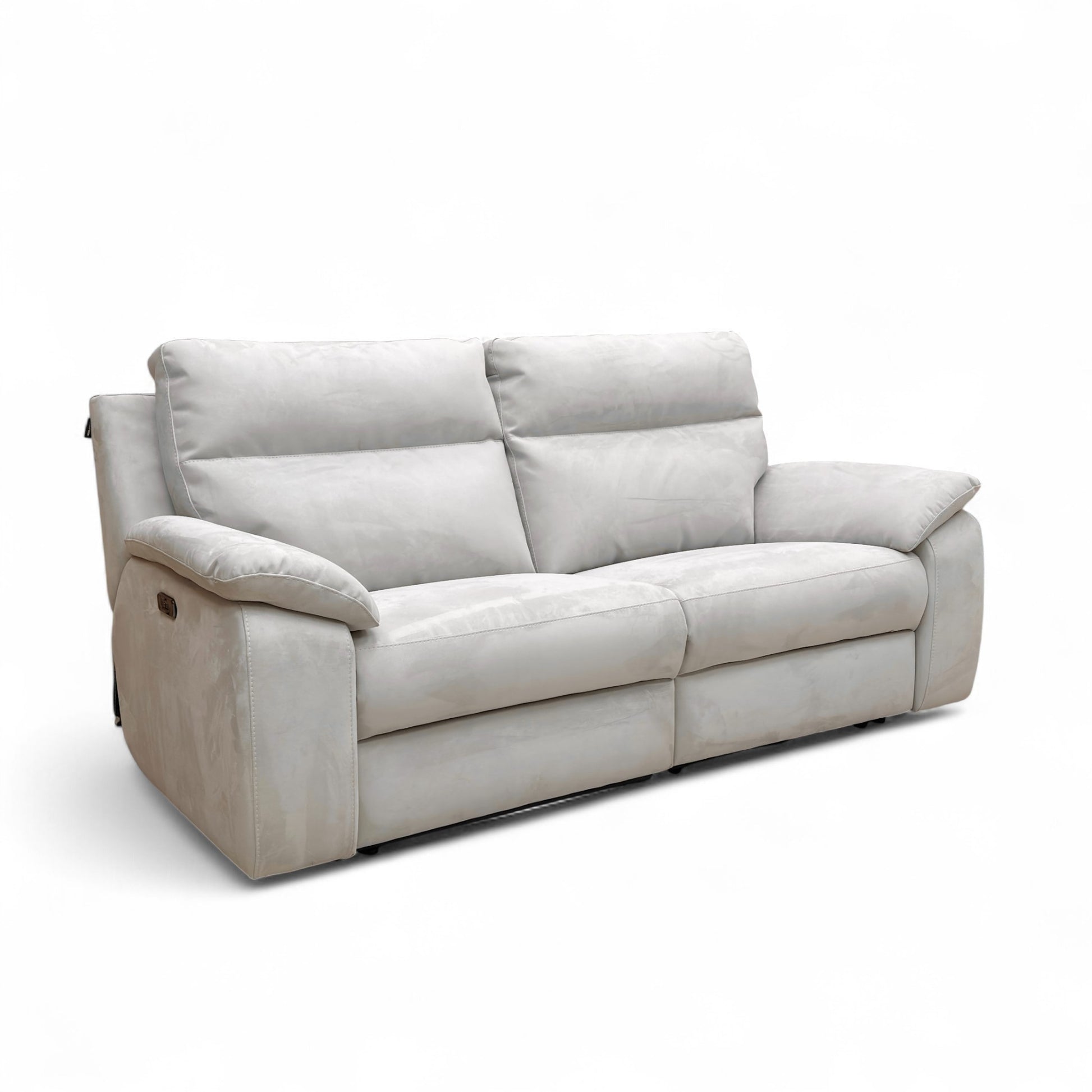 Side profile view of the Nicoletti Pepino 3 Seater Sofa, emphasizing the contemporary track arm design and the sofa's depth when upright.