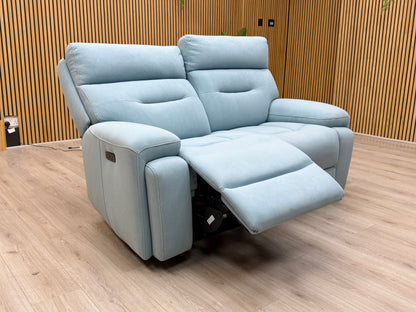 'Cinemax' Vv-0312 Velvet Blu Fabric 2 Seater Power Recliner Sofa with Power Headrests