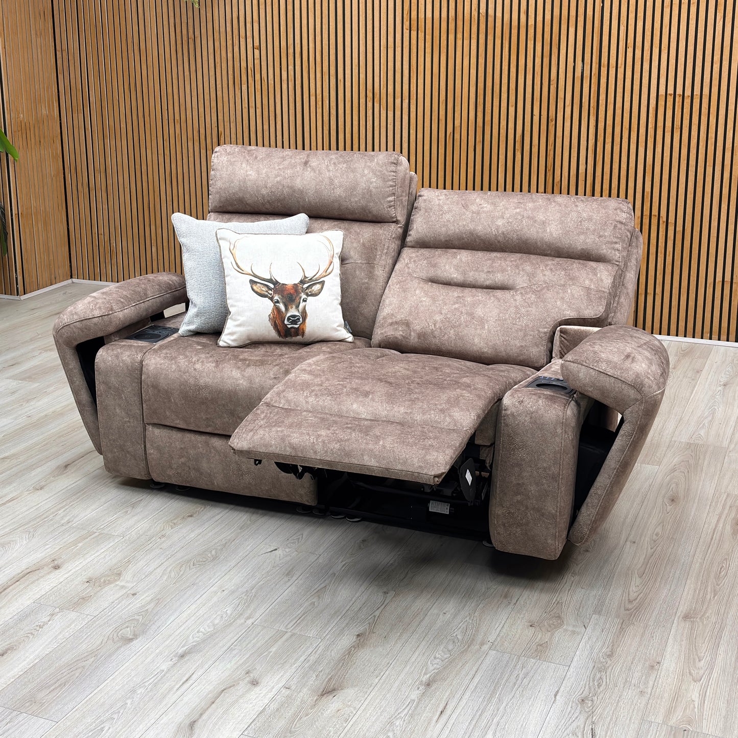 ‘Cinemax' Marble Classic Brown Be-0105 Fabric 2 Seater Media Arm Power Recliner Sofa with Power Headrests