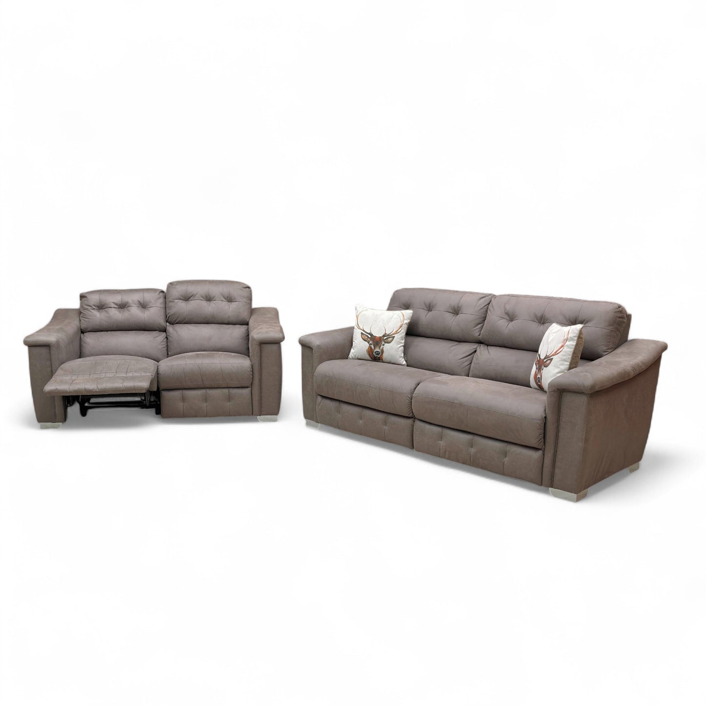 Detailed close-up of the Grey Mory Suede fabric upholstery, showing the chunky woven chenille texture.