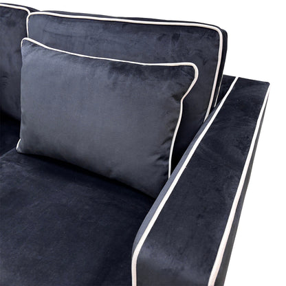 ‘Demure' Black Demure Velvet Left Hand Facing Arm 4 Seater Chaise Sofa + Banquette Footstool