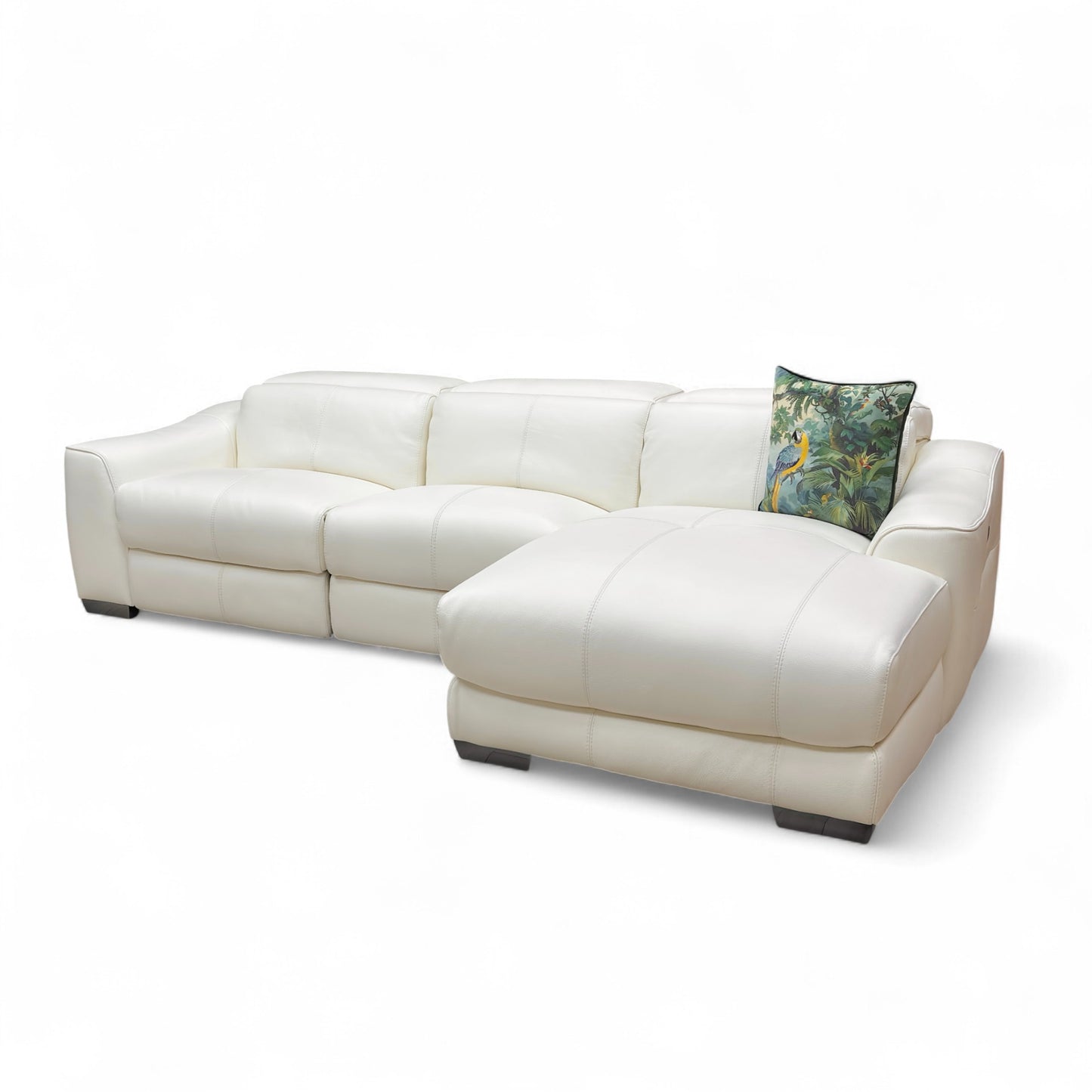 World of Leather ‘Xavier’ Hw-744d Star White Leather Double Power Recliner Right Hand Facing Open End Chaise Sofa with Power Headrest