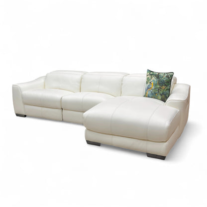 World of Leather ‘Xavier’ Hw-744d Star White Leather Double Power Recliner Right Hand Facing Open End Chaise Sofa with Power Headrest