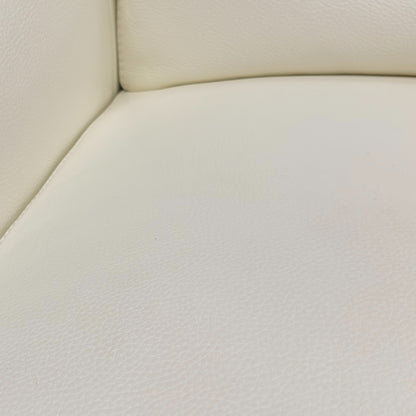 Close-up of the right-hand facing open-end chaise section, focusing on the pristine Star White leather and the integrated control buttons for the power recliner and headrest