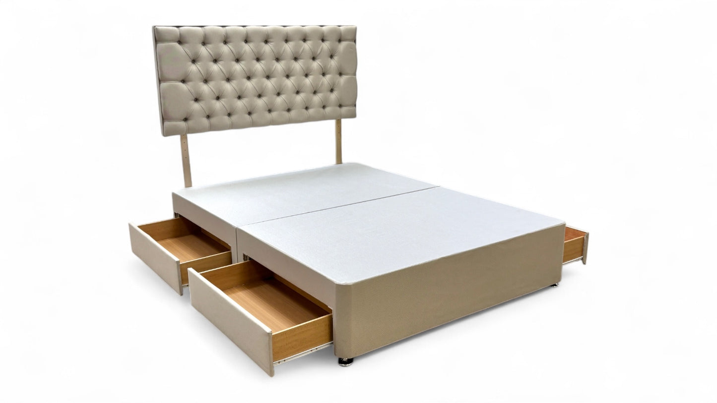 ‘Florence’ Sandstone Fabric King Bed with 4 Drawers
