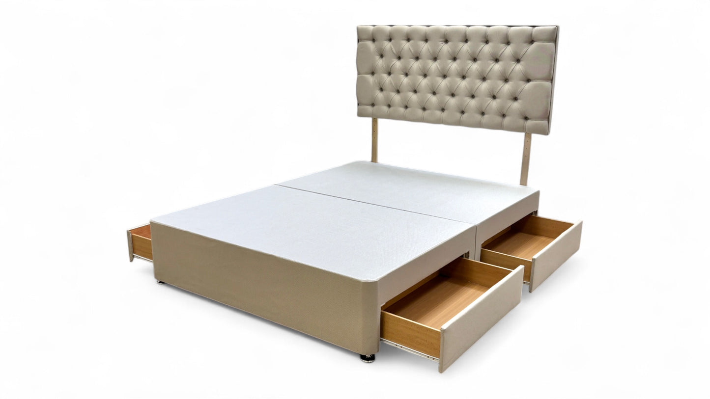 ‘Florence’ Sandstone Fabric King Bed with 4 Drawers